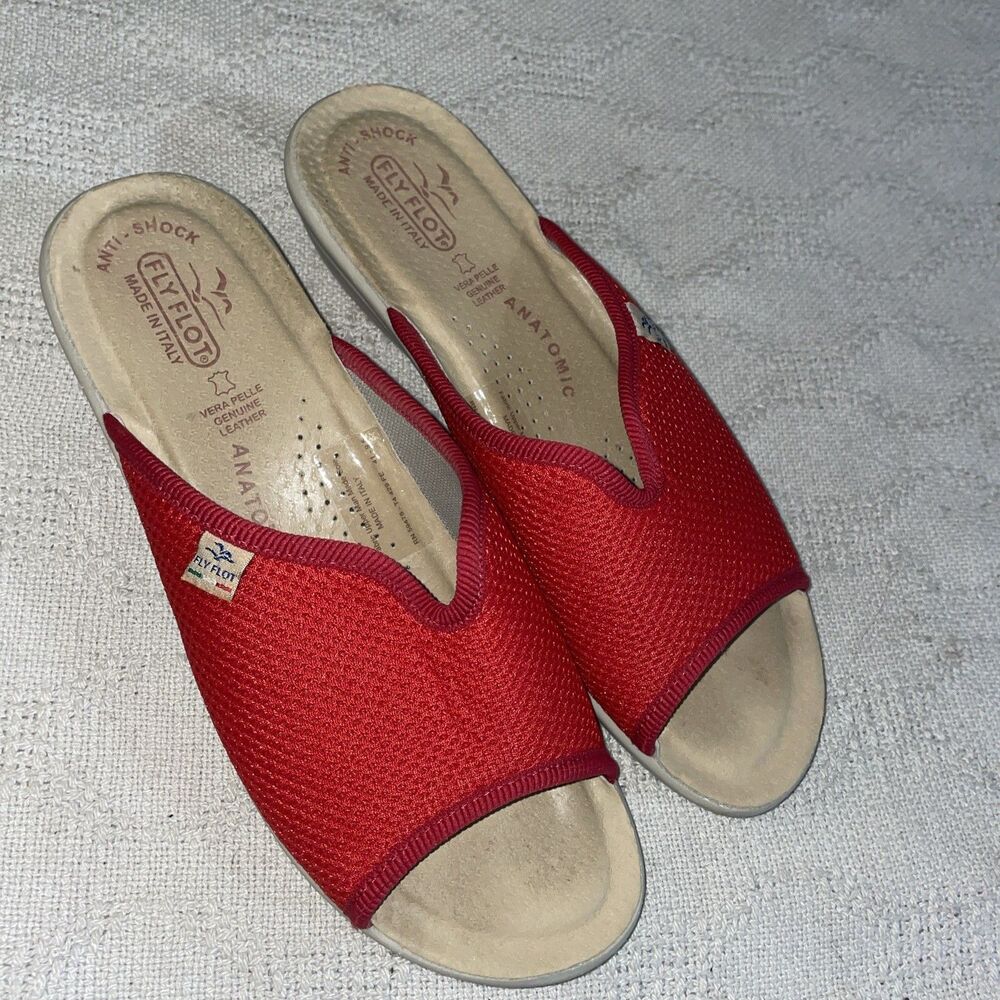 Fly Flot Womens Casual Slides Size 41 U.S. 10 M Red Fabric Going Out Party Fun